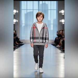 NWT - Burberry Check Knit Zip-Up Hoodie